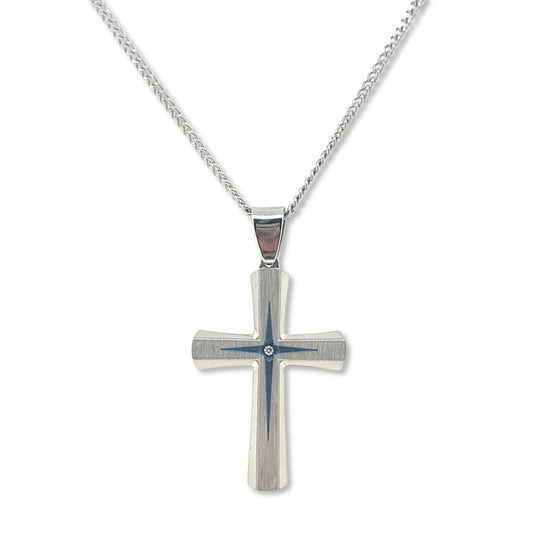 Silver Cross with Blue Accent   (TCR-116)