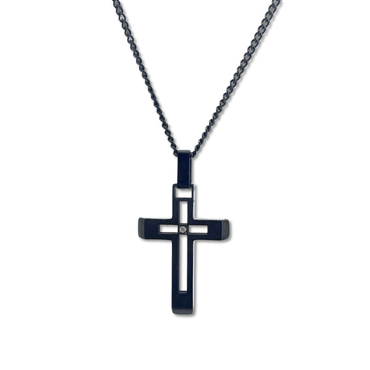 Hollow Center Cross with Diamond Accent   (TCR-117-B)