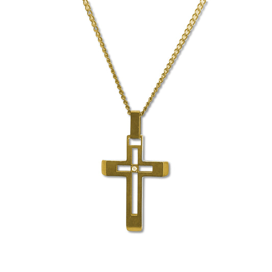 Hollow Center Cross with Diamond Accent   (TCR-117-G)