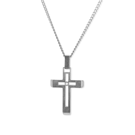 Hollow Center Cross with Diamond Accent   (TCR-117)